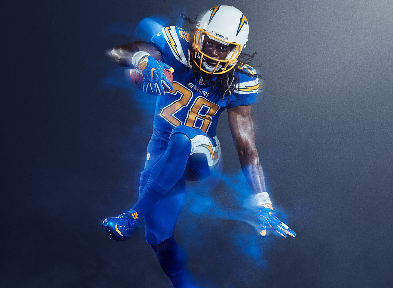 chargers color rush uniforms